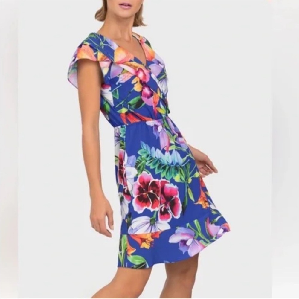 JOSEPH RIBKOFF Tropical Tunic Mini Floral Dress Size 8 Like New